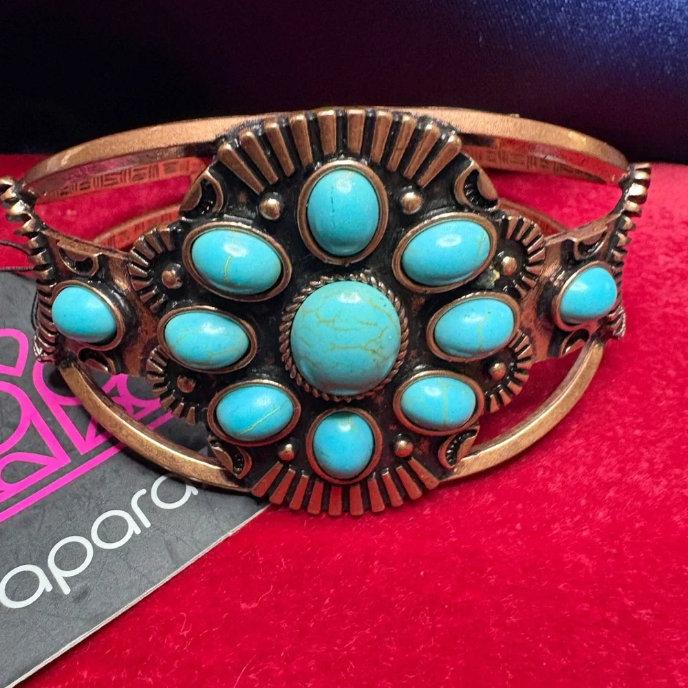 Paparazzi Teal and Bronze Floral Bracelet